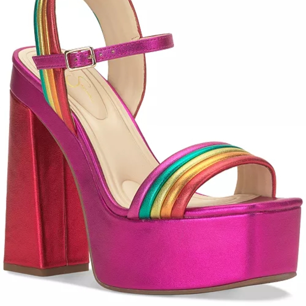 Jessica Simpson Vibrant Pink and Multicolor Platforms